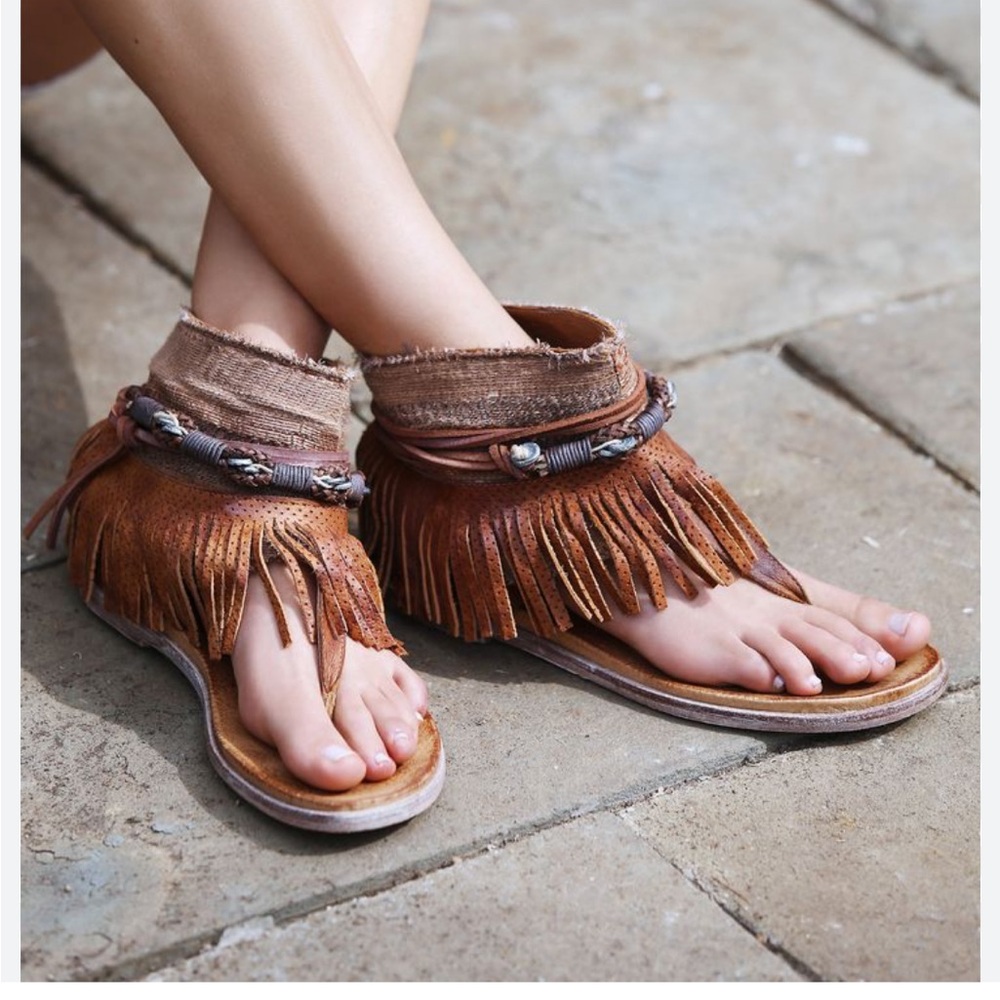 Free People Brown Fringe Sandals